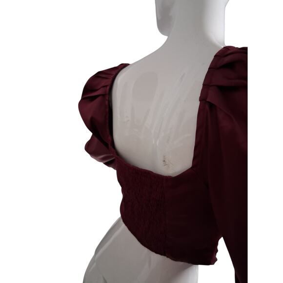 Windsor Women's size Small Falling For You Puff Sleeve Satin Romantic Crop Top - Picture 8 of 13